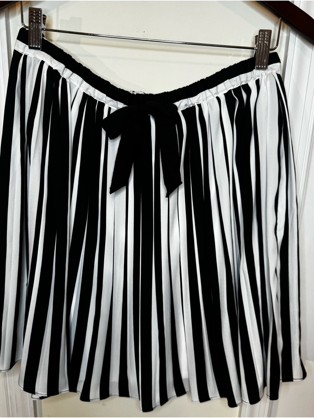Pink Tartan Black and White Striped Pleated Skirt